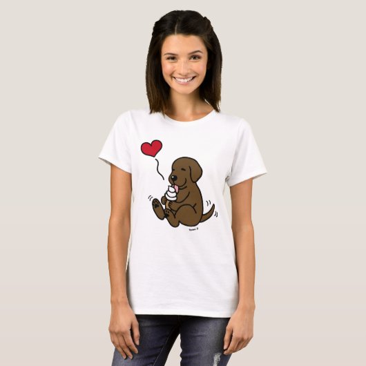T-shirt Chocolat Lab Licking Ice Creative with Red Heart (Devant entier)