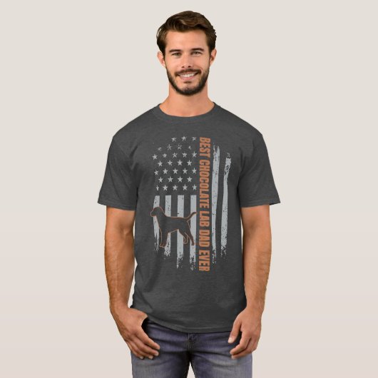 T-shirt Chocolat Lab Papa American Flag Brown Labrador (Devant entier)