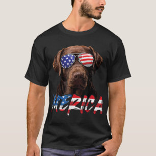 T-shirt Chocolat Labrador 4 juillet Drapeau américain Patr