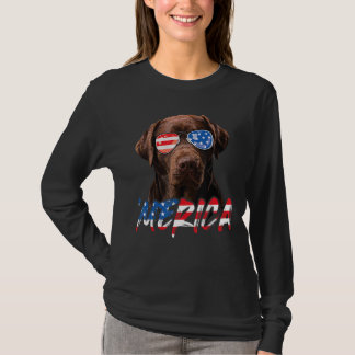 T-shirt Chocolat Labrador American Flag Lab Dog 4th Of