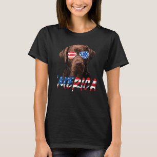T-shirt Chocolat Labrador American Flag Lab Dog 4th Of J