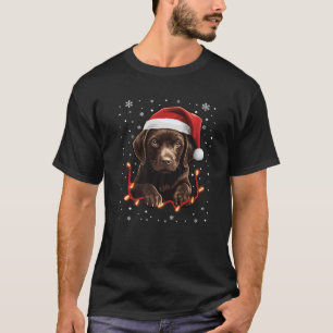 T-shirt Chocolat Labrador Chien Lumières de Noël Santa Hat