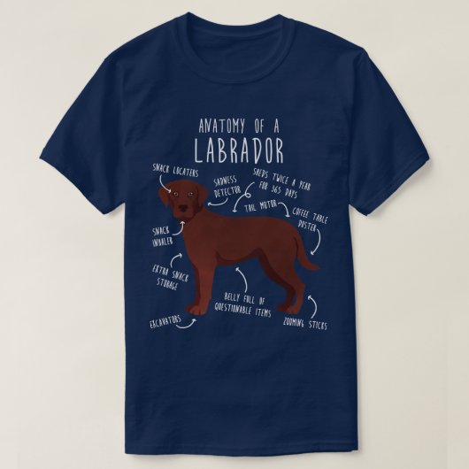 T-shirt Chocolat Labrador Retriever Dog Anatomie 1 (Design devant)