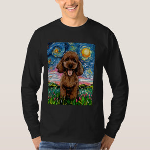 T-shirt Chocolat Poodé mignon Chien de nuit Brown étoilé