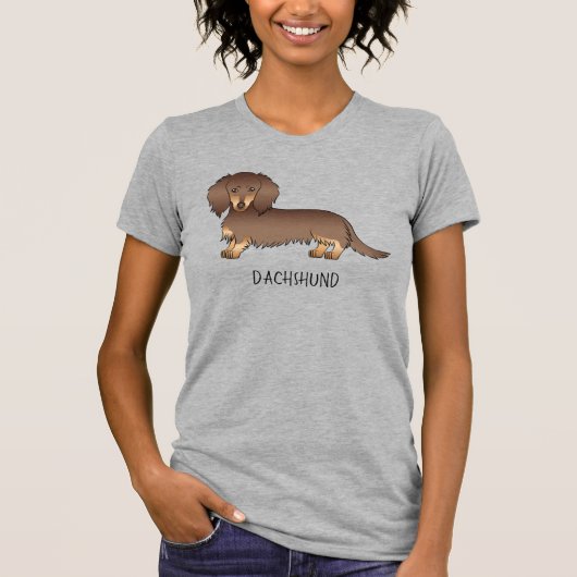 T-shirt Chocolat & Tan Poil Long Chien Teckel & Texte (Devant)