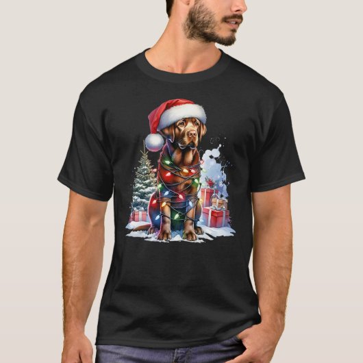 T-shirt Chocolate Labrador Retriever Dog Santa Christmas T (Devant)