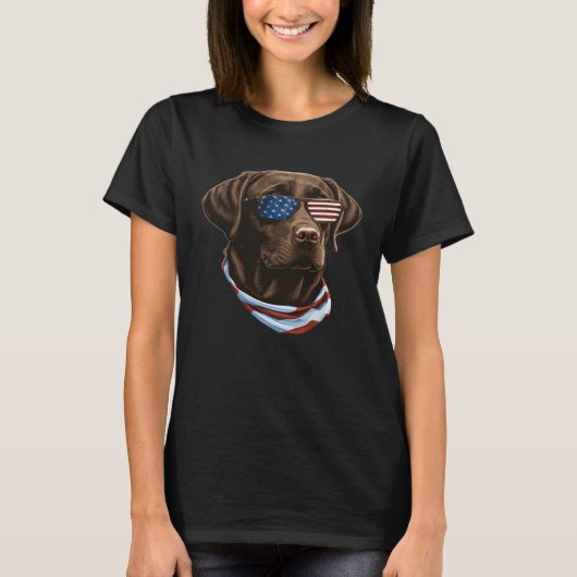T-shirt Chocolate Labrador With USA Sunglasses And Flag  1 (Devant)