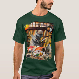 T-shirt Chonk Chat Sushi Ramen Chef, Kitty Portant Des Lun