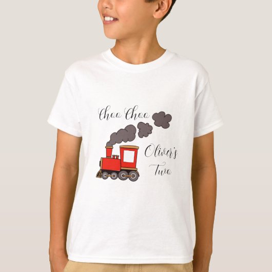 T-shirt Choo Choo I’m Two red train anniversaire (Devant)
