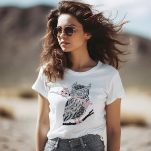 T-shirt Chouette à cornes rose