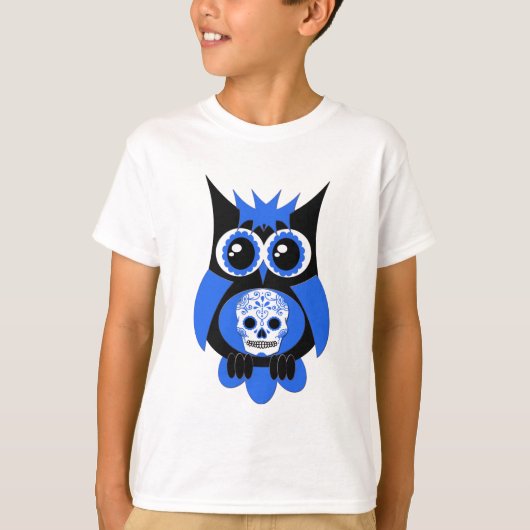 T-shirt Chouette à crâne bleu sucre (Devant)