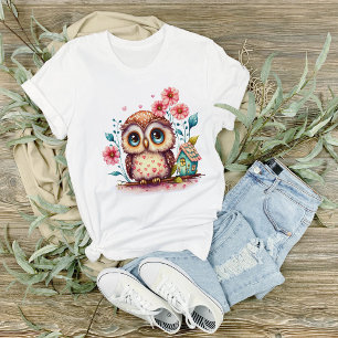 T-shirt Chouette aux fleurs et minuscule maison
