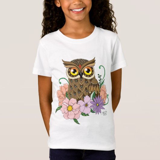 T-Shirt Chouette aux fleurs pastel de printemps (Devant)