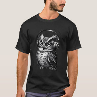 T-shirt Chouette avec lunettes et écouteurs Chouette Lover
