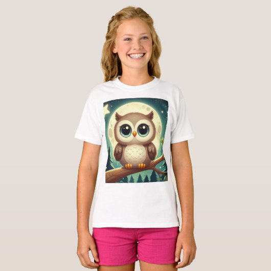 T-shirt Chouette bébé la nuit avec lune (Devant entier)