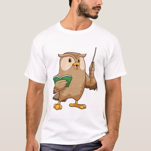 T-shirt Chouette comme enseignant avec livre et pointeur (Devant)