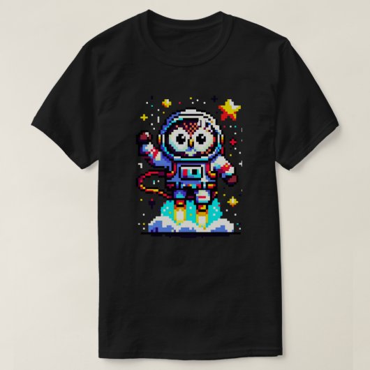 T-shirt Chouette cosmique : Explorateur d'espace 8 bits (Design devant)
