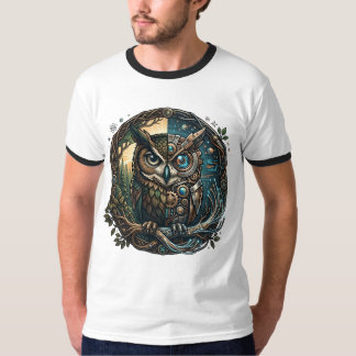 T-shirt Chouette Cybernétique Nature vs Technologie Steamp