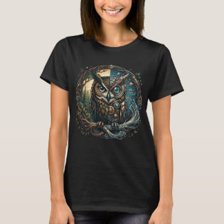 T-shirt Chouette Cybernétique Nature vs Technologie Steamp