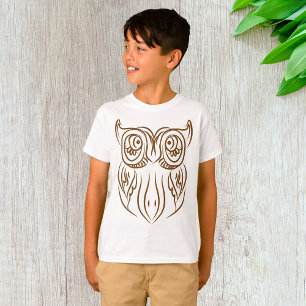 T-shirt Chouette de ligne Tribale Marron Abstraite Moderne