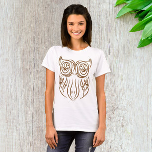 T-shirt Chouette de ligne Tribale Marron Abstraite Moderne