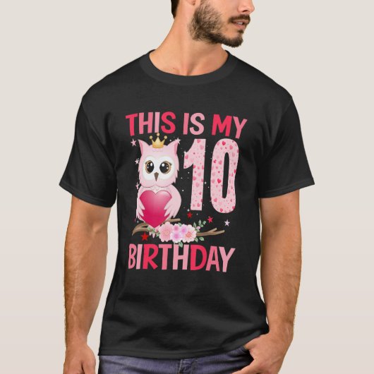 T-shirt Chouette des filles de 10 ans 10e anniversaire 2 (Devant)