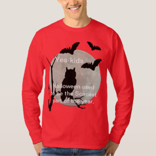 T-shirt Chouette d'Halloween à manches longues rouges et c