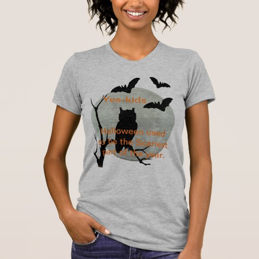 T-shirt Chouette d'Halloween gris Heather et chauves-souri (Devant)