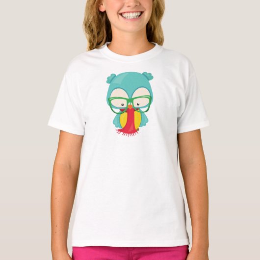 T-shirt Chouette d'hiver, Hipster Owl, Chouette avec lunet (Devant)