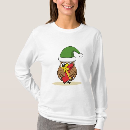T-shirt Chouette elfe de Noël avec présent (Devant)