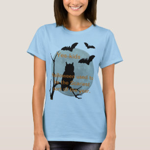 T-shirt Chouette et chauve-souris d'Halloween bleu clair
