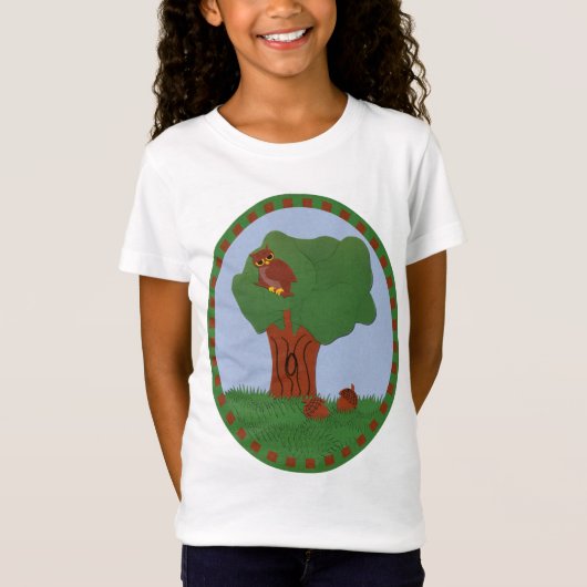 T-Shirt Chouette et chêne Art du dessin animé (Devant)