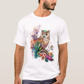 T-Shirt Chouette Florale Colorée (Devant)