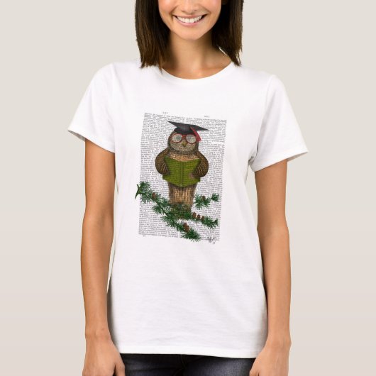 T-shirt Chouette Lecture Sur Branche (Devant)