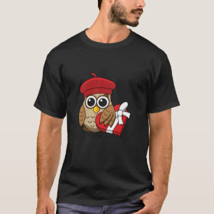 T-shirt Chouette mignonne avec béret rouge et boîte cardia