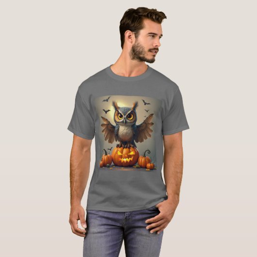 T-shirt Chouette mineuse avec Citrouilles Éffrayants : Vib (Devant entier)