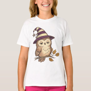 T-shirt Chouette nocturne endormie au chapeau de sorcière