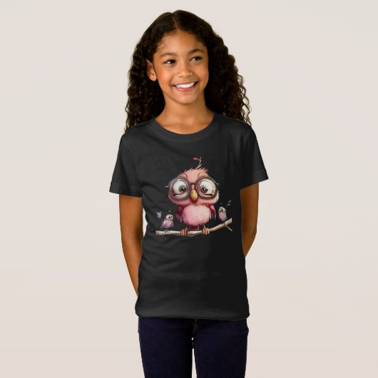 T-Shirt Chouette Rose Mignonne & Amis Oiseaux (Devant entier)