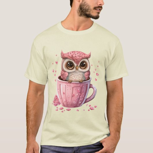 T-shirt Chouette rose mignonne en coupe (Devant)