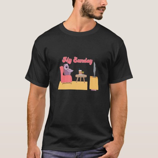 T-shirt Chouette Sur Le Canapé Mon Dimanche (Devant)