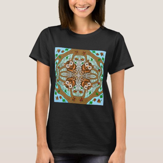 T-shirt Chouette tirée à la main Mandala (Devant)