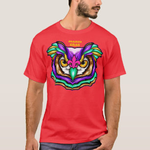 T-shirt Chouette Vert Violet Avec Fleur De Lis Rose Pour