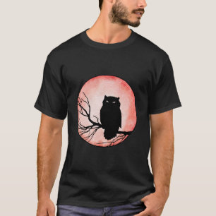T-shirt Chouette Vintage Effrayante avec Lune à l'Aquarell