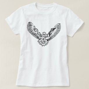 T-shirt Chouette volante tribale noire et blanche