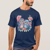 T-shirt Chouettes amoureuses Assis sur une branche d'arbre (Devant)