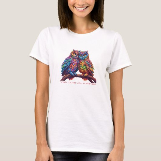 T-shirt Chouettes colorées-Inséparables-Saint-Valentin (Devant)
