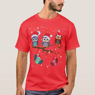 T-shirt Chouettes de Noël mignonnes portant des chapeaux d