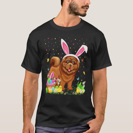 T-shirt Chow Chow Chien Bunny Oeufs Chasse Chow Chow Pâque (Devant)