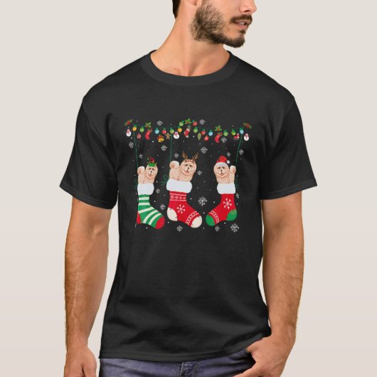 T-shirt Chow Chow Chien dans Chaussettes de Noël Lumières  (Devant)