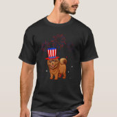 T-shirt Chow Chow Chien Rouge Blanc Bleu Feu d'artifice Dé (Devant)